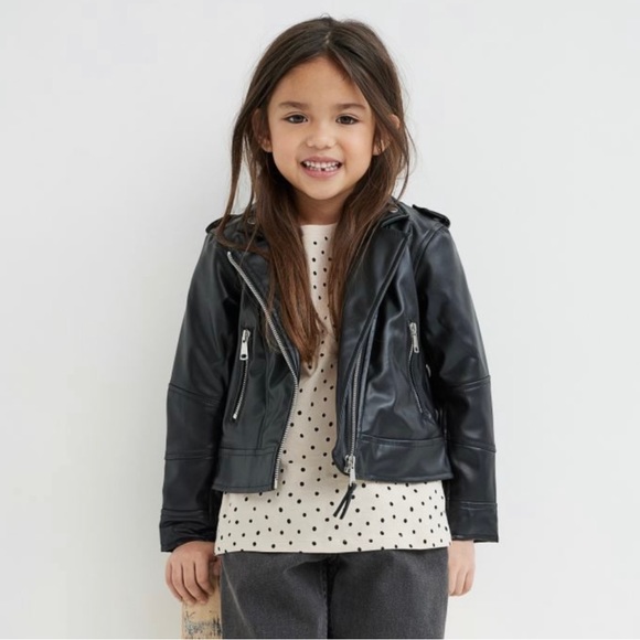 (NEW) H&M BLACK FAUX LEATHER BIKER JACKET (SIZE 8) - Picture 5 of 8